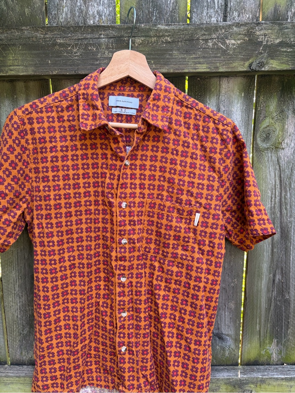 Urban Outfitters Orange and Burgundy Floral Button-Down Shirt